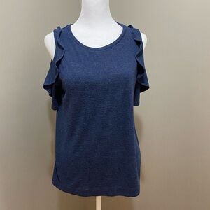 LOFT Deep Blue Ruffle Tank Top